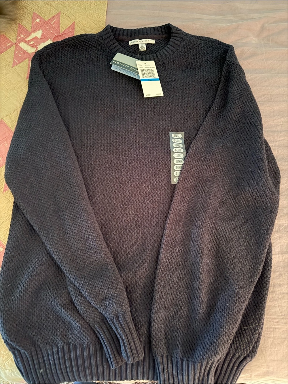 Geoffrey Beene Dark Navy Textured Crewneck Sweater